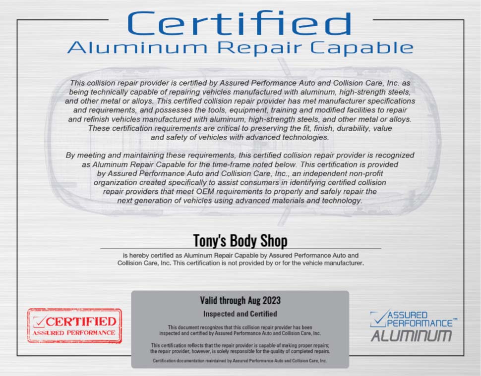 Certified Aluminum Repair Capable